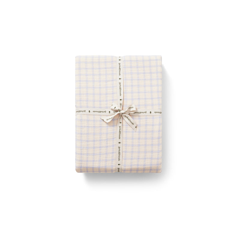 Garbo&Friends Gingham Sky Blue Muslin Fitted Sheet Double/Queen