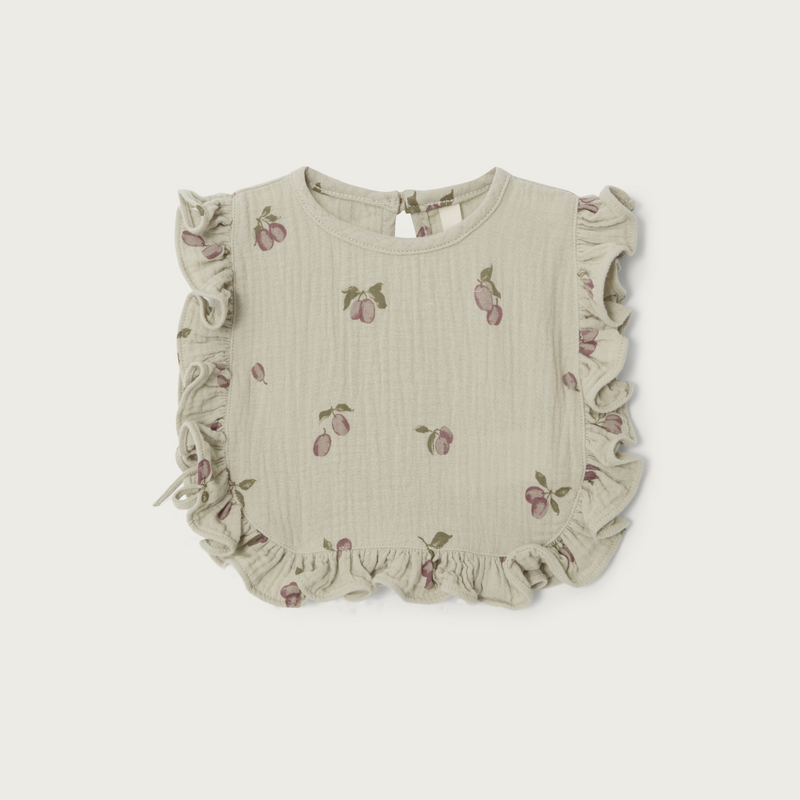 Garbo&Friends Prune Green Muslin Frill Bib